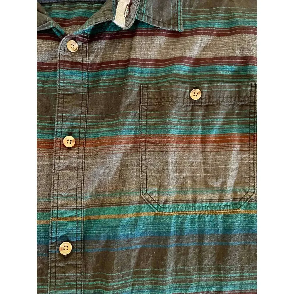 Carbon Mens Multicolor Button Up Short Sleeve Classic Fit Cotton XXL Color Block - Picture 4 of 10
